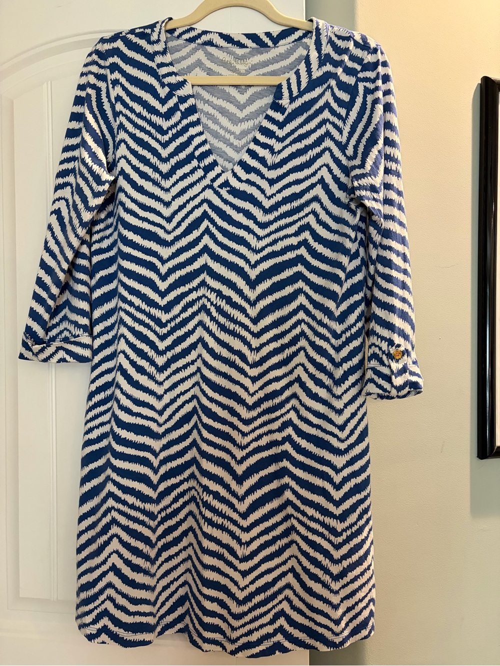 Lilly Pulitzer Blue and White Chevron Midi Dress